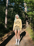 DAXUEN light grey oversized distressed multi-panel graphic long-sleeve t-shirt — model photo