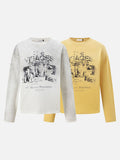 DAXUEN light grey oversized distressed multi-panel graphic long-sleeve t-shirt