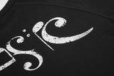 DAXUEN black long sleeve distressed musical-note graphic top