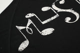 DAXUEN black long sleeve distressed musical-note graphic top