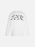 DAXUEN black long sleeve distressed musical-note graphic top