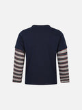 DAXUEN navy layered look long-sleeve t-shirt with distressed graphics