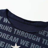 DAXUEN navy layered look long-sleeve t-shirt with distressed graphics