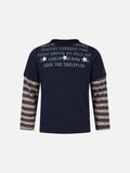 DAXUEN navy layered look long-sleeve t-shirt with distressed graphics