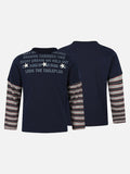 DAXUEN navy layered look long-sleeve t-shirt with distressed graphics
