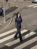 DAXUEN navy layered look long-sleeve t-shirt with distressed graphics — model photo