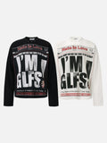 DAXUEN cream oversized newspaper graphic long-sleeve top