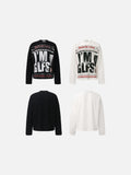 DAXUEN cream oversized newspaper graphic long-sleeve top
