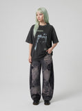 DAXUEN faded blue-grey oversized 'NOT TODAY DEVIL' graphic tee — model photo