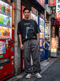 DAXUEN faded blue-grey oversized 'NOT TODAY DEVIL' graphic tee — model photo