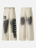 DAXUEN light beige distressed number 10 wide-leg pants