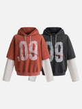DAXUEN washed dark charcoal grey oversized distressed number graphic hoodie sweatshirt