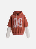 Distressed Number Graphic Layered Hoodie Sweatshirt