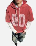 DAXUEN washed dark charcoal grey oversized distressed number graphic hoodie sweatshirt