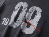 DAXUEN washed dark charcoal grey oversized distressed number graphic hoodie sweatshirt