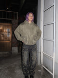 DAXUEN faded olive green distressed waffle knit hoodie — model photo
