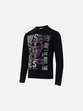 DAXUEN black long-sleeve tee with distressed open-mouth graphic