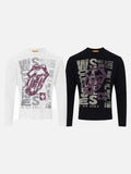 DAXUEN black long-sleeve tee with distressed open-mouth graphic