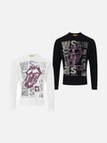 DAXUEN black long-sleeve tee with distressed open-mouth graphic