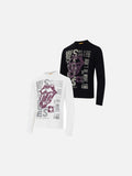 DAXUEN black long-sleeve tee with distressed open-mouth graphic