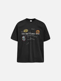 DAXUEN black oversized distressed oval graphics T-shirt