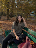 DAXUEN Oversized plaid button-up shirt with embroidery — model photo
