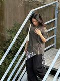 DAXUEN Oversized plaid button-up shirt with embroidery — model photo