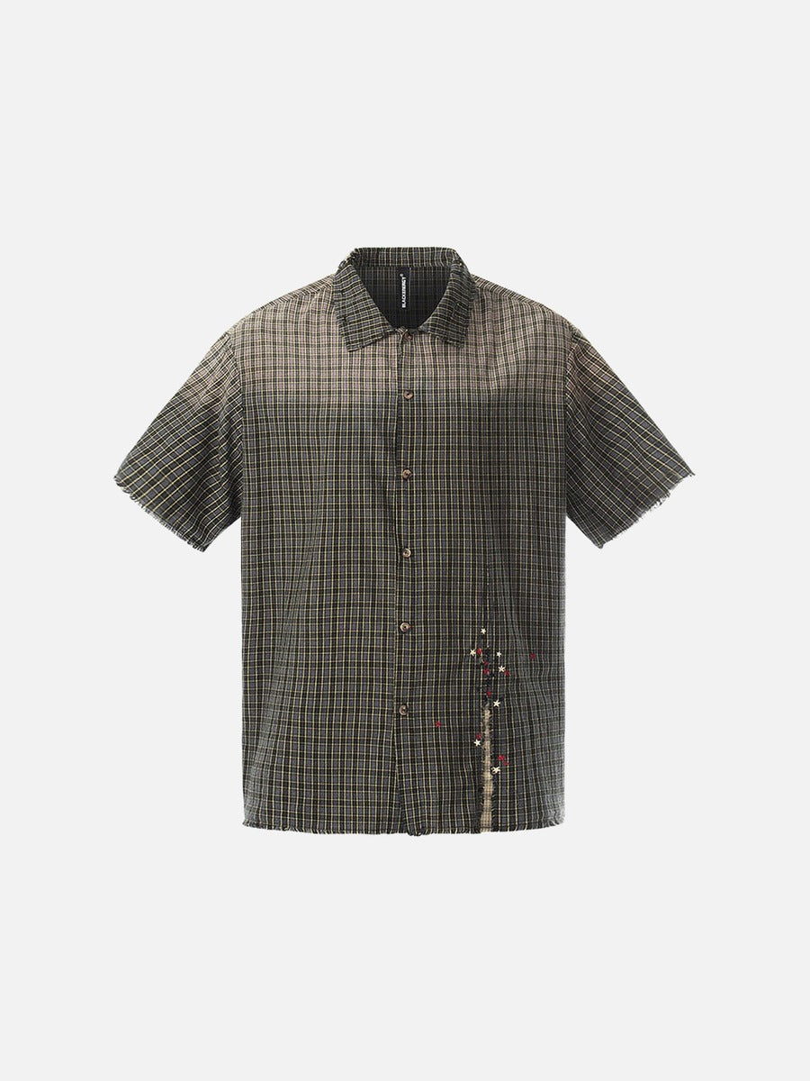 DAXUEN Oversized plaid button-up shirt with embroidery