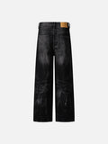 DAXUEN Distressed black wide-leg denim jeans with paint splatters