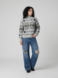 DAXUEN Distressed medium-blue wide leg denim jeans with paint splatters — model photo