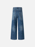 DAXUEN Distressed medium-blue wide leg denim jeans with paint splatters