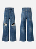 DAXUEN Distressed medium-blue wide leg denim jeans with paint splatters
