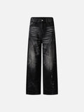 DAXUEN Distressed black wide-leg denim jeans with paint splatters