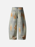 Distressed paint-splatter wide-leg denim jeans