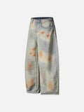 Distressed paint-splatter wide-leg denim jeans