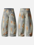 Distressed paint-splatter wide-leg denim jeans
