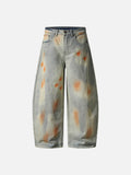 Distressed paint-splatter wide-leg denim jeans