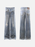 DAXUEN light to medium blue distressed patchwork wide-leg denim jeans