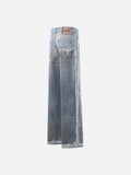 DAXUEN light to medium blue distressed patchwork wide-leg denim jeans