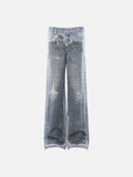 DAXUEN light to medium blue distressed patchwork wide-leg denim jeans