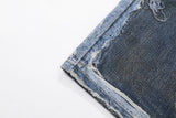 DAXUEN light to medium blue distressed patchwork wide-leg denim jeans