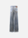 DAXUEN light to medium blue distressed patchwork wide-leg denim jeans
