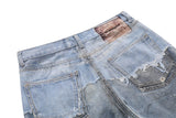 DAXUEN light to medium blue distressed patchwork wide-leg denim jeans