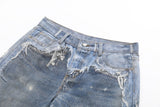 DAXUEN light to medium blue distressed patchwork wide-leg denim jeans
