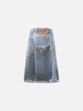 Distressed Patchwork Wide-Leg Denim Short