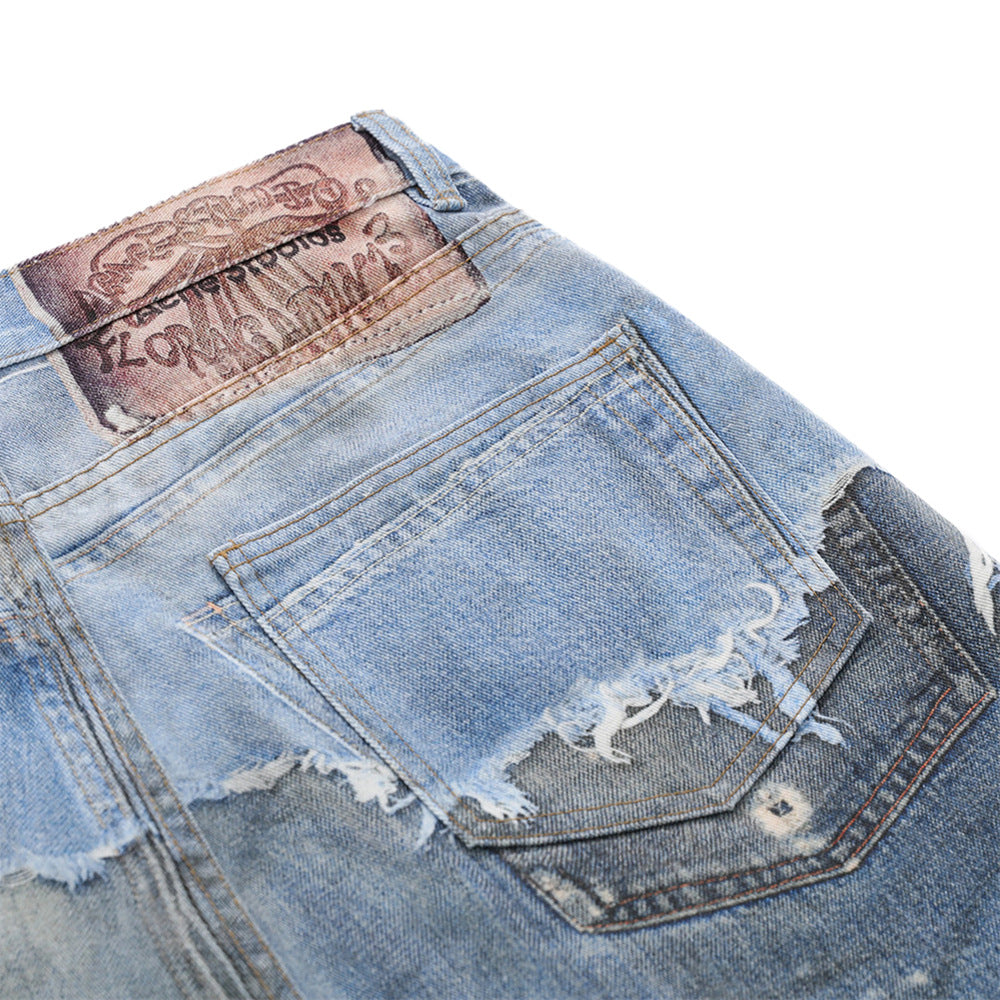 Distressed Patchwork Wide-Leg Denim Short