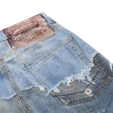Distressed Patchwork Wide-Leg Denim Short