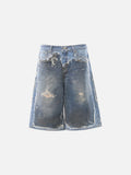 Distressed Patchwork Wide-Leg Denim Short