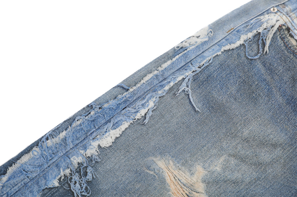 Distressed Patchwork Wide-Leg Denim Short