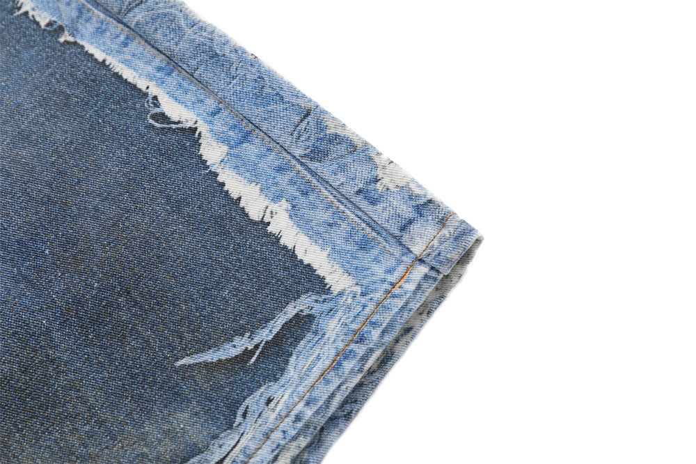 Distressed Patchwork Wide-Leg Denim Short